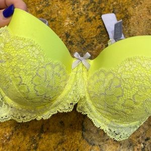 Victoria Secret Wow Dream Angels Lined Demi Bright Happy Yellow Grey Bra
